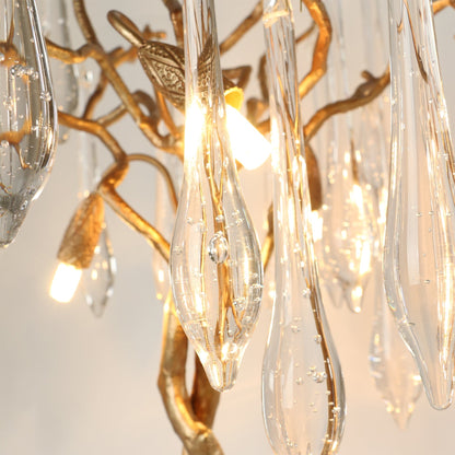 Tafellamp met Messing Takken en Glazen Druppels voor Warm Licht