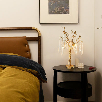 Tafellamp met Messing Takken en Glazen Druppels voor Warm Licht