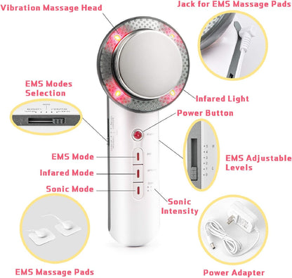 3-in-1 Ultrasonische EMS Lichaamsmassager met Instelbare Niveaus voor Spierstimulatie en Huidverzorging
