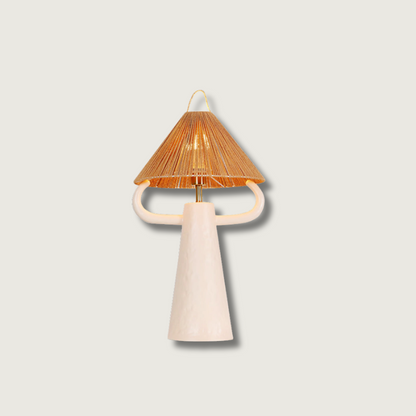 Keramische Tafellamp met Raffia Lampenkap en E27 Fitting