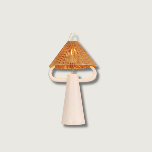 Keramische Tafellamp met Raffia Lampenkap en E27 Fitting