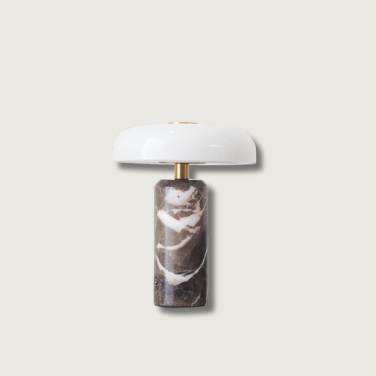 Bureaulamp met marmeren voet en glazen kap