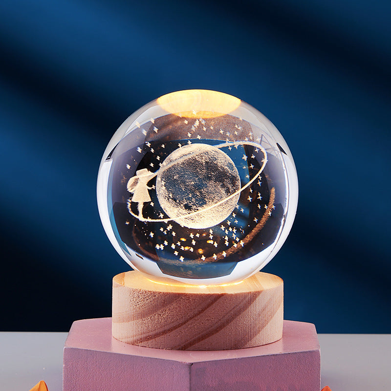 3D LED Nachtlamp met Houten Voet en Meerkleurige Verlichting