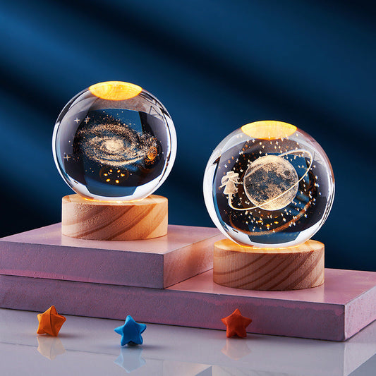3D LED Nachtlamp met Houten Voet en Meerkleurige Verlichting