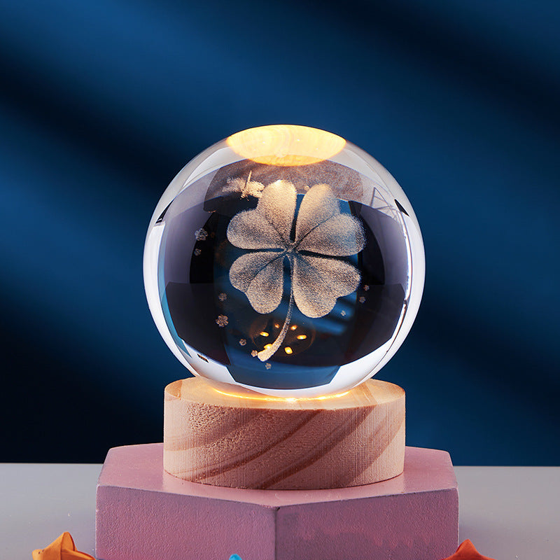 3D LED Nachtlamp met Houten Voet en Meerkleurige Verlichting