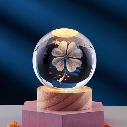 3D LED Nachtlamp met Houten Voet en Meerkleurige Verlichting