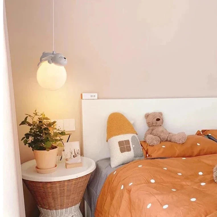Kinder Hanglamp met Dierfiguur en Maanvormig Ontwerp – Instelbare Lichtkleur voor Slaap- en Speelkamer