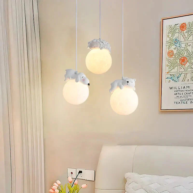 Kinder Hanglamp met Dierfiguur en Maanvormig Ontwerp – Instelbare Lichtkleur voor Slaap- en Speelkamer